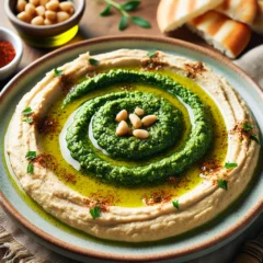 Humus cu pesto si batonete de legume