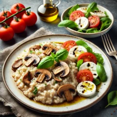 Risotto cu ciuperci, parmezan si salata caprese